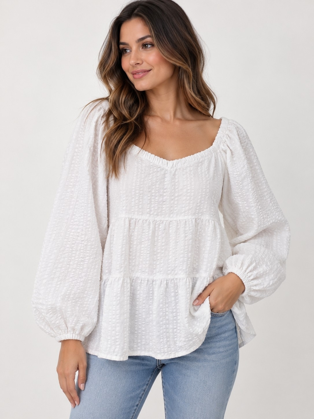 Old Navy White Textured Tiered Peasant Tunic